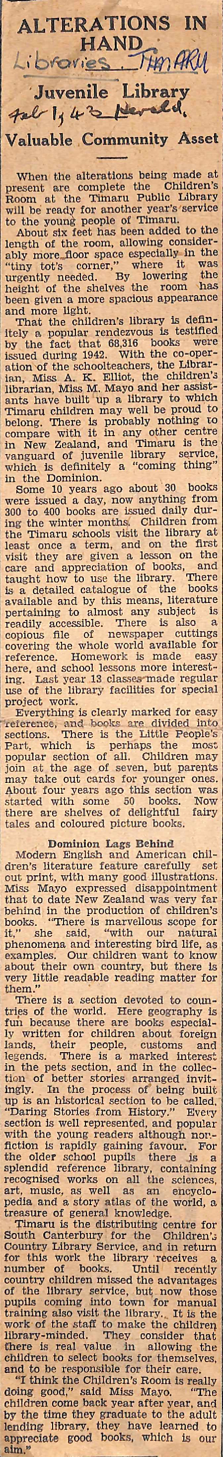 Alterations in hand: Juvenile Library, Valuable Community Asset