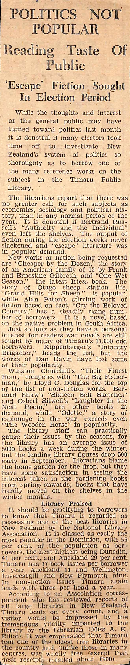 Politics Not Popular: Reading Taste Of Public, 'Escape' Fiction Sought In Election Period