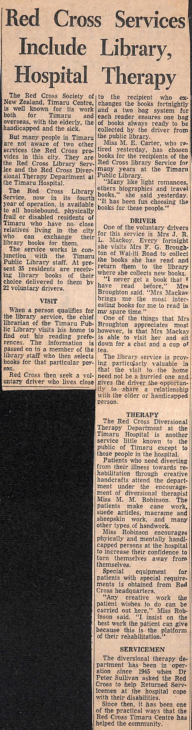 Red Cross Services Include Library, Hospital Therapy