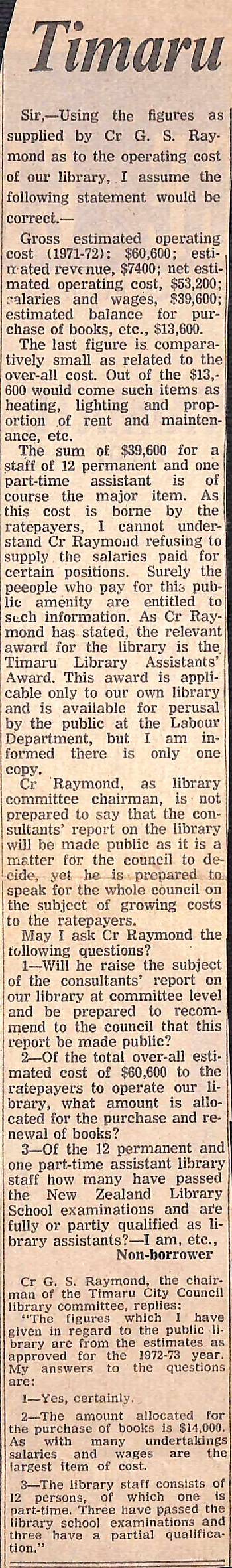 Letter to the editor: Timaru 