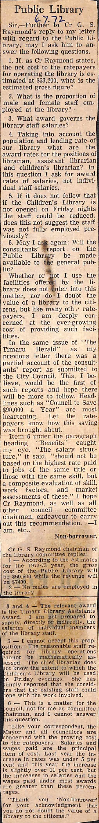 Letter to the editor: Public Library