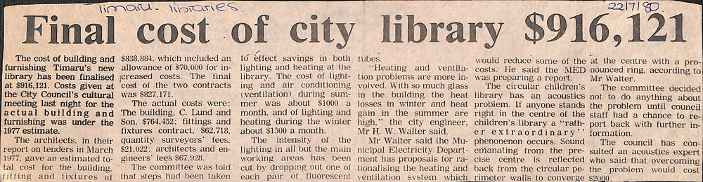 Final cost of city library $916,121