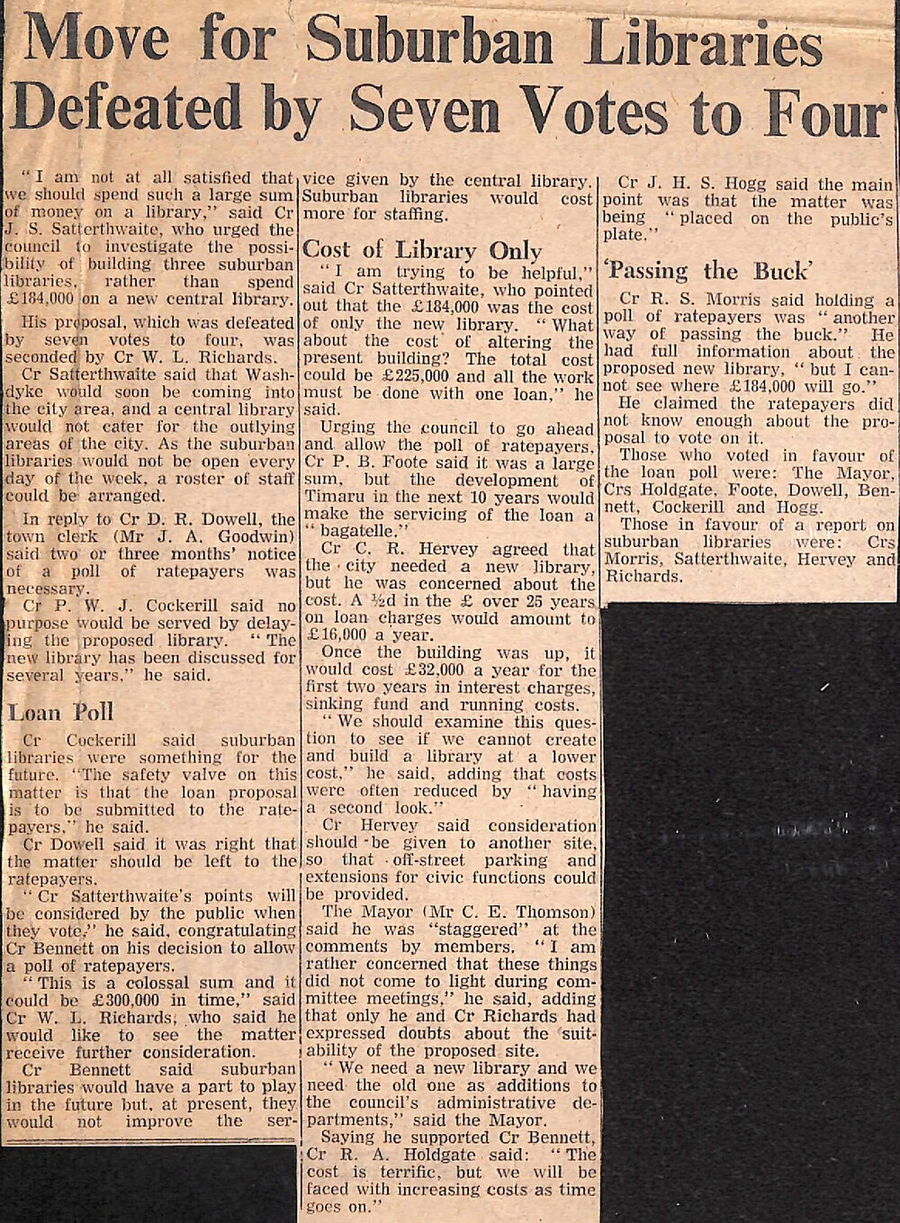 Move for Suburban Libraries Defeated by Seven Votes to Four