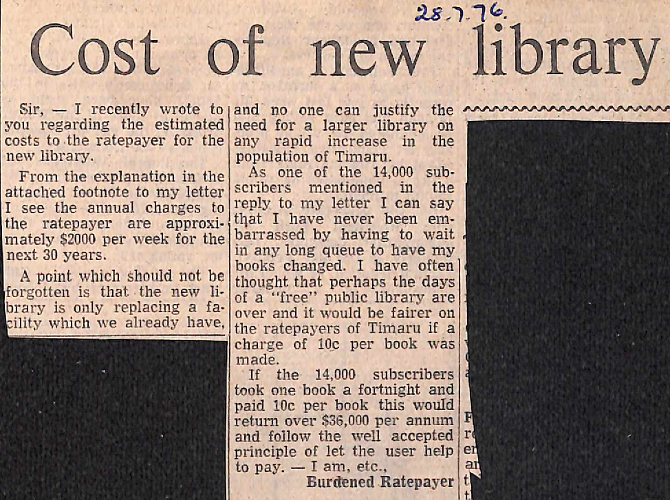 Letter to the editor: Cost of new library
