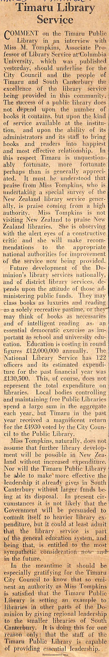 Editorial: Timaru Library Service