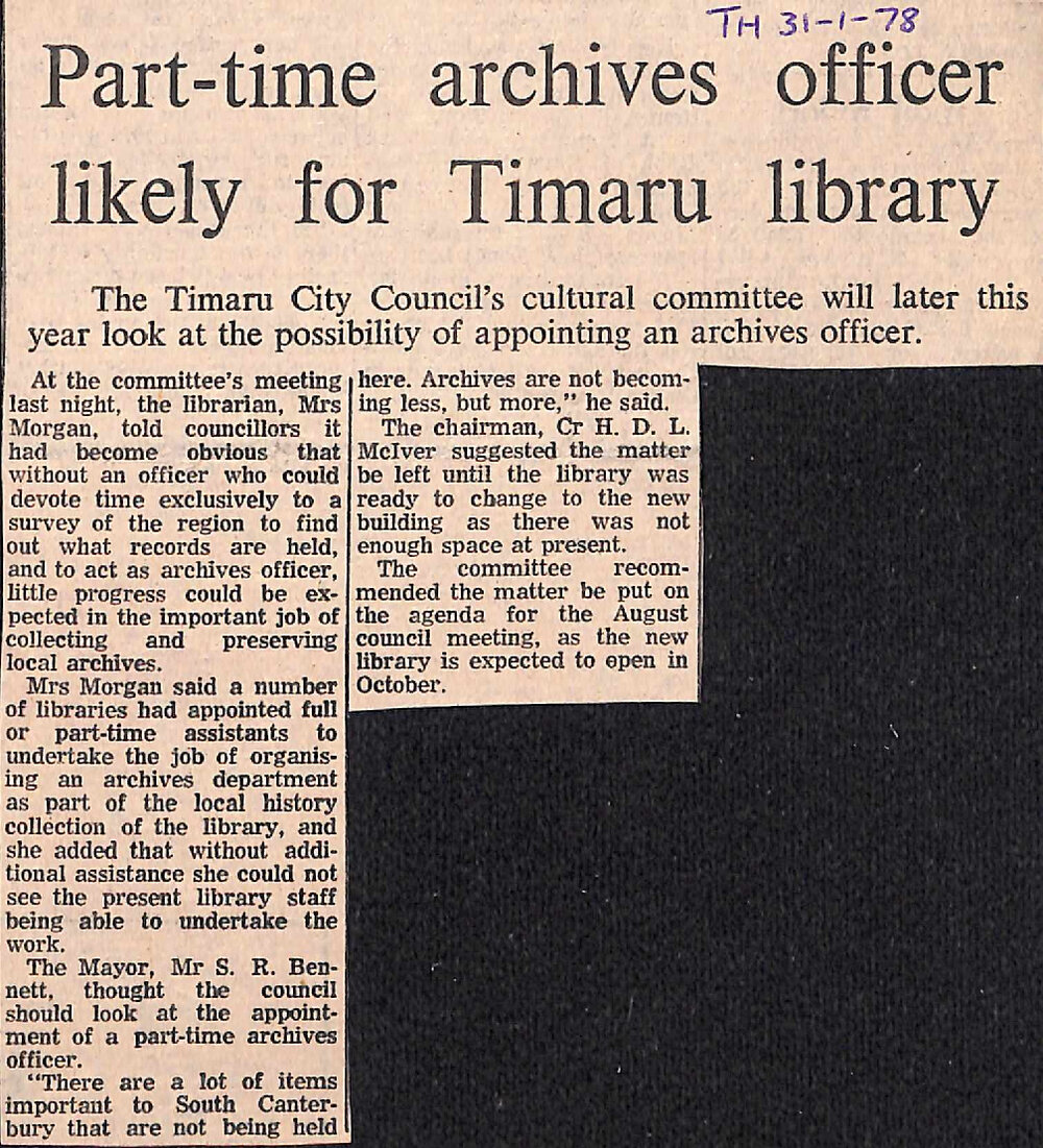 Part-time archives officer likely for Timaru library