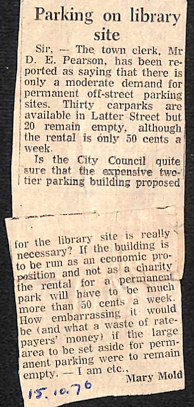 Letter to the editor: Parking on library site