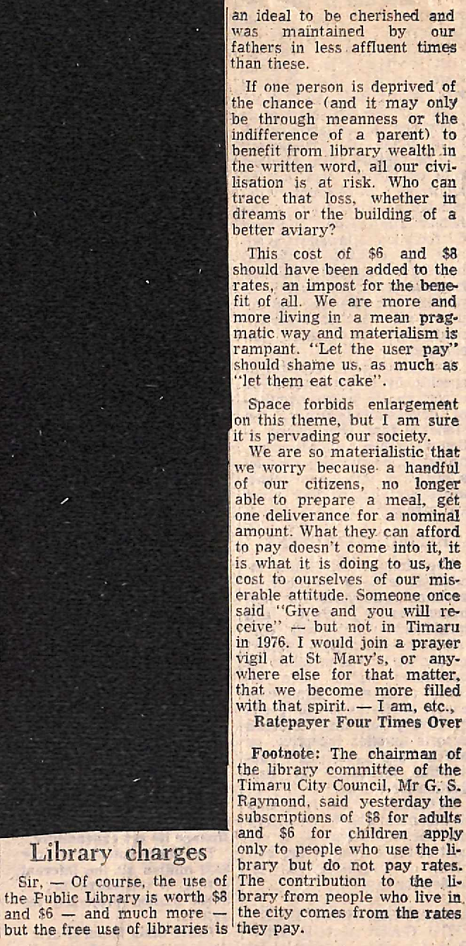 Letter to the editor: Library charges