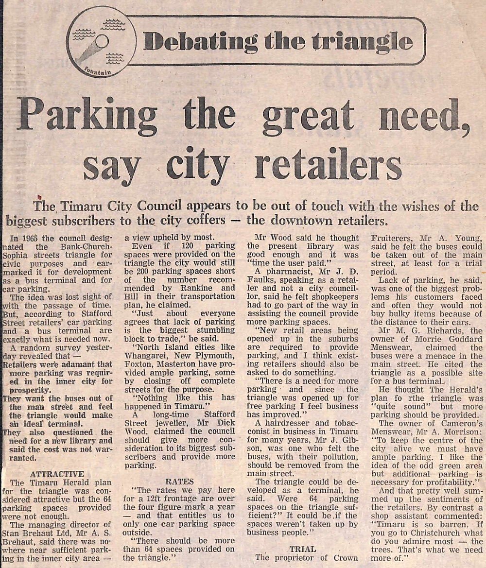 Debating the triangle: Parking the great need, say city retailers  
