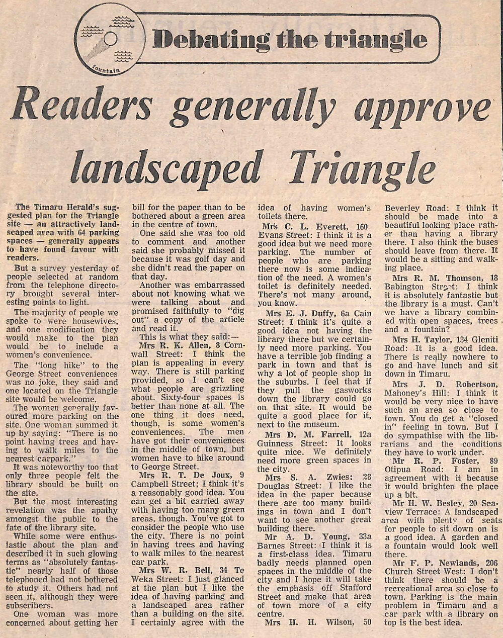 Debating the triangle: Readers generally approve landscaped Triangle