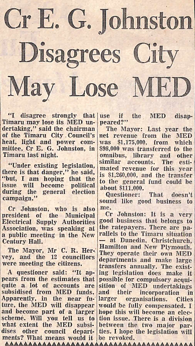 Cr E G Johnston Disagrees City May Lose MED