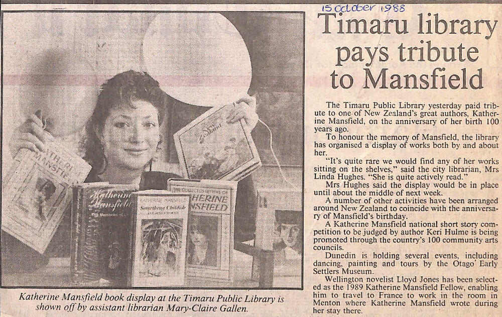 Timaru library pays tribute to Mansfield