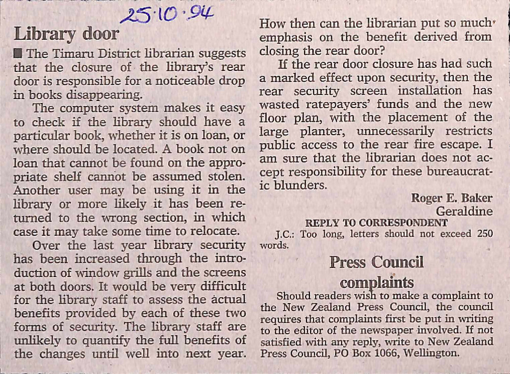 Letter to the editor: Library door