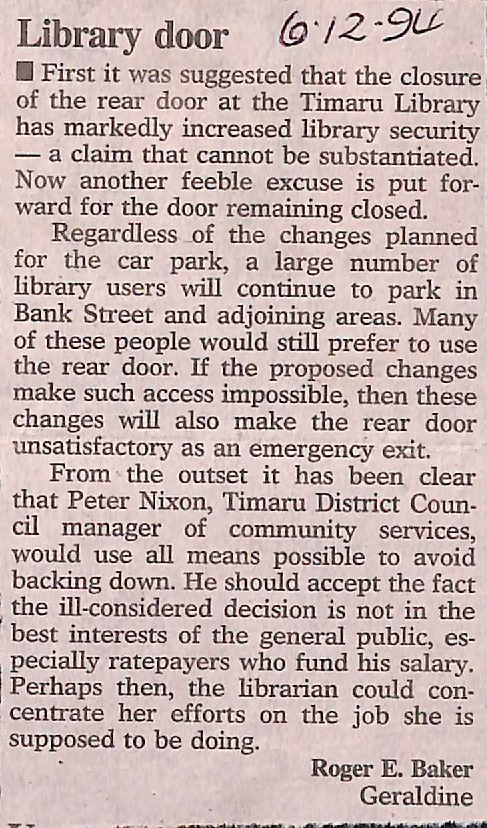 Letter to the editor: Library door