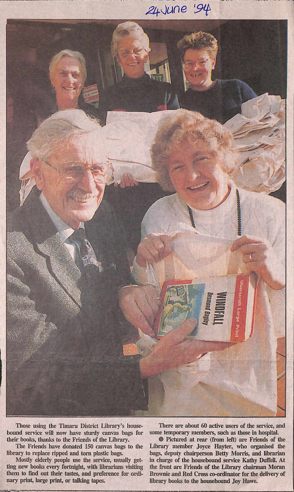 Sturdy canvas bags for Timaru District Library's housebound services