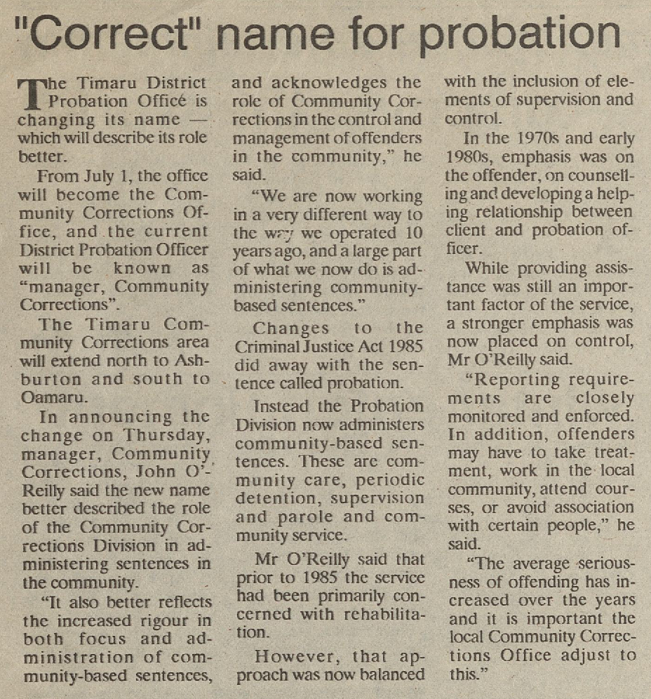  "Correct" name for probation