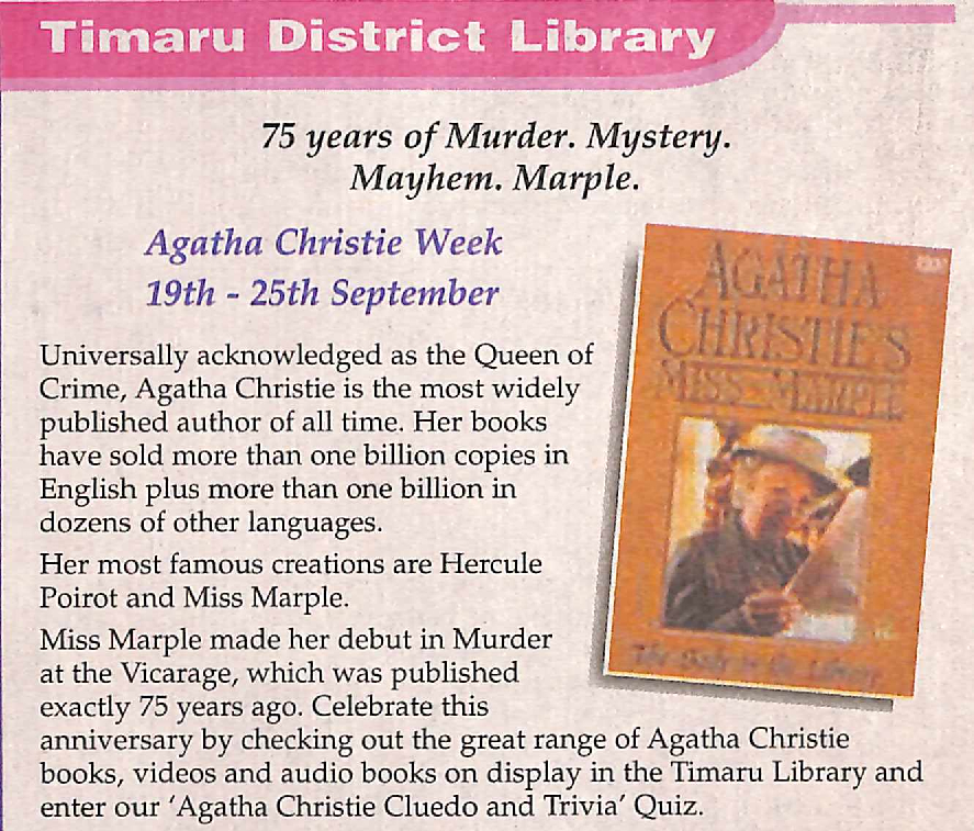 Timaru District Library: Agatha Christie Week