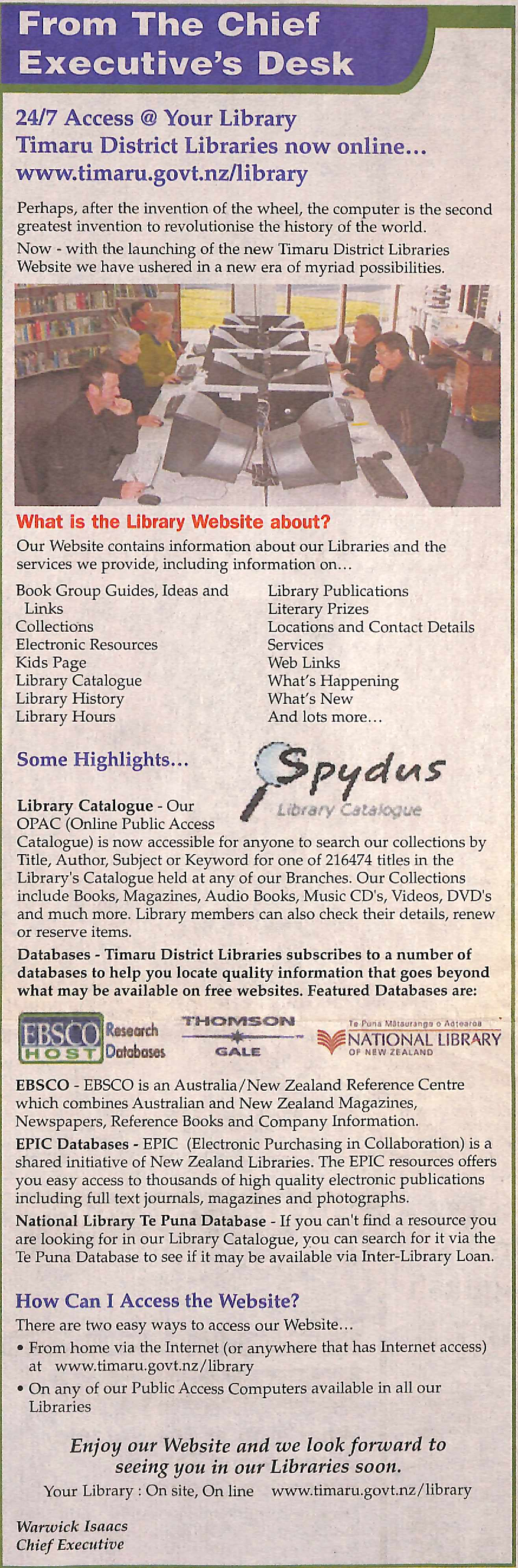 From the Chief Executive's Desk: 24/7 Access @ Your Library