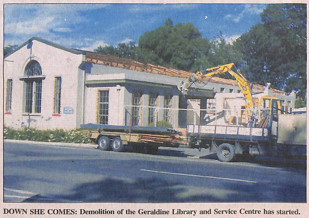 Down she comes: Demolition of the Geraldine Library and Service Centre has started