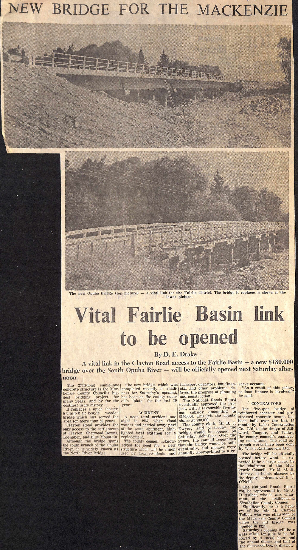 New bridge For the Mackenzie, Vital Fairlie Basin link to be opened