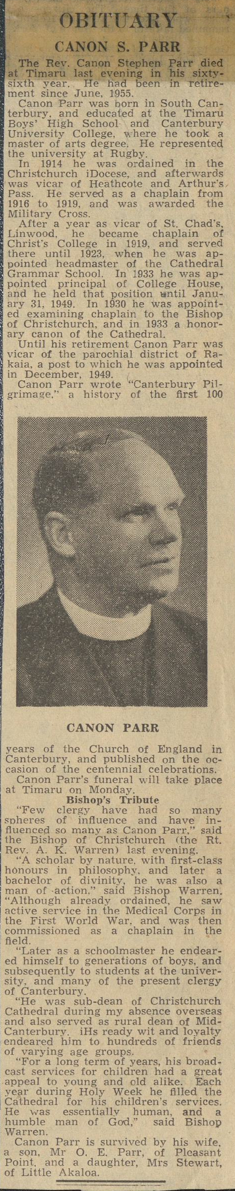 Obituary: Canon S Parr