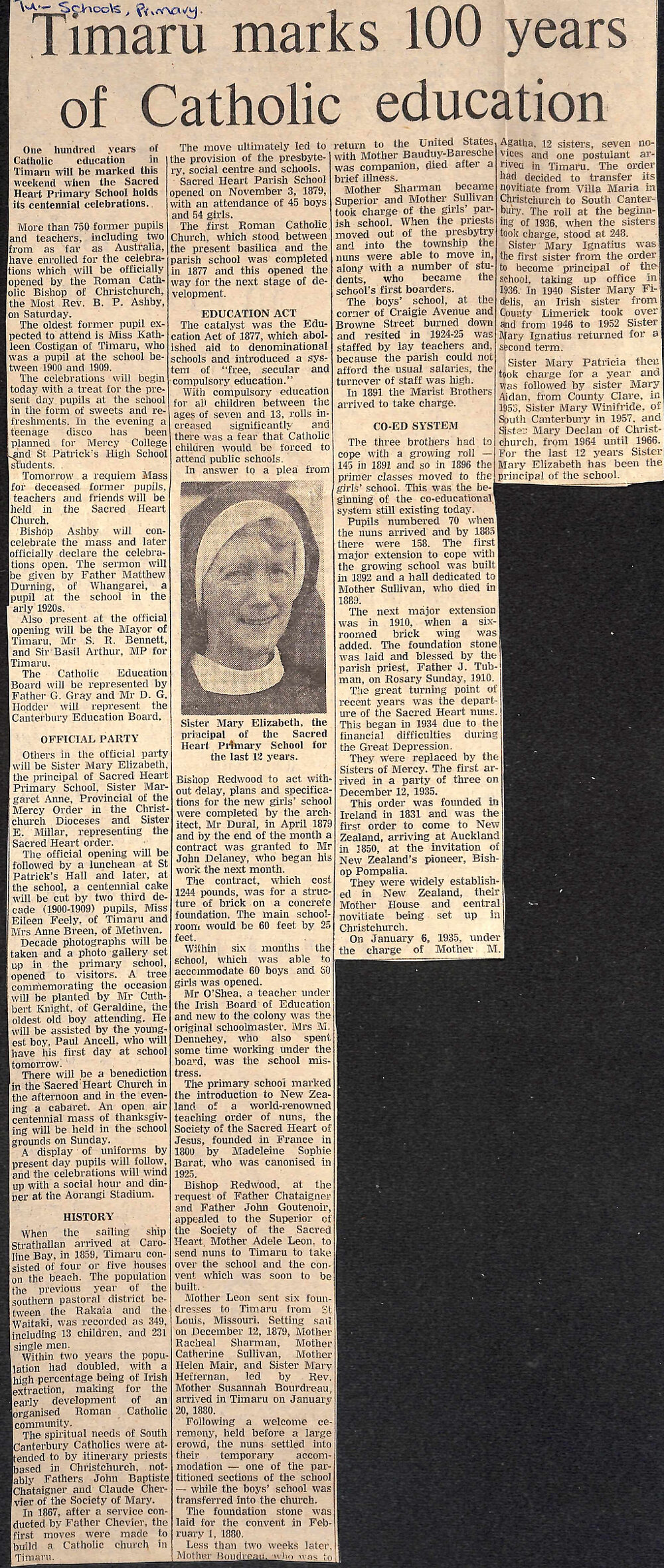 Timaru marks 100 years of Catholic education