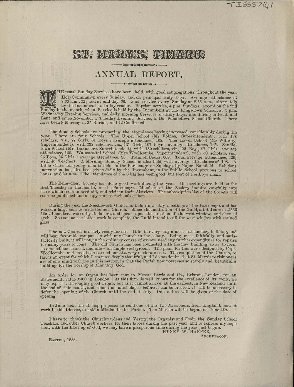 St. Mary's, Timaru: annual report