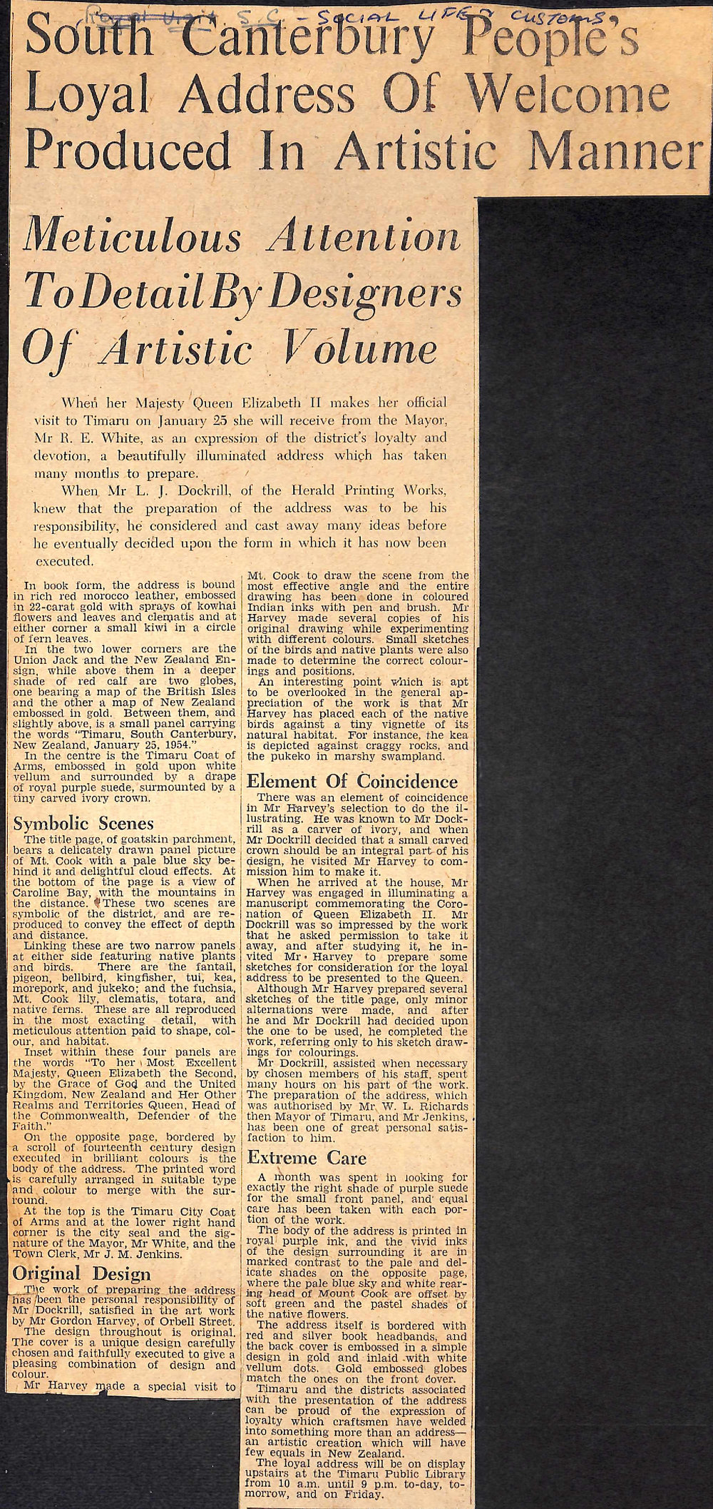 South Canterbury People's Loyal Address Of Welcome Produced In Artistic Manner