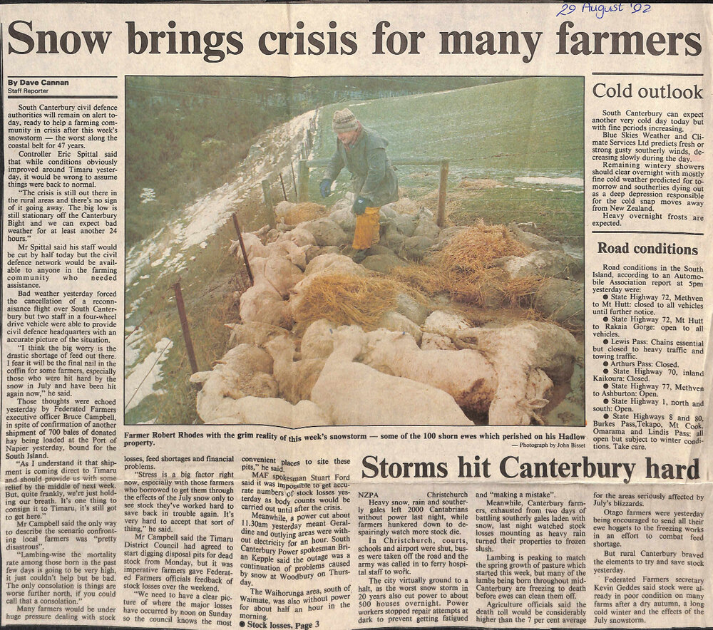 Snow brings crisis for many farmers / Storm hit Canterbury hard