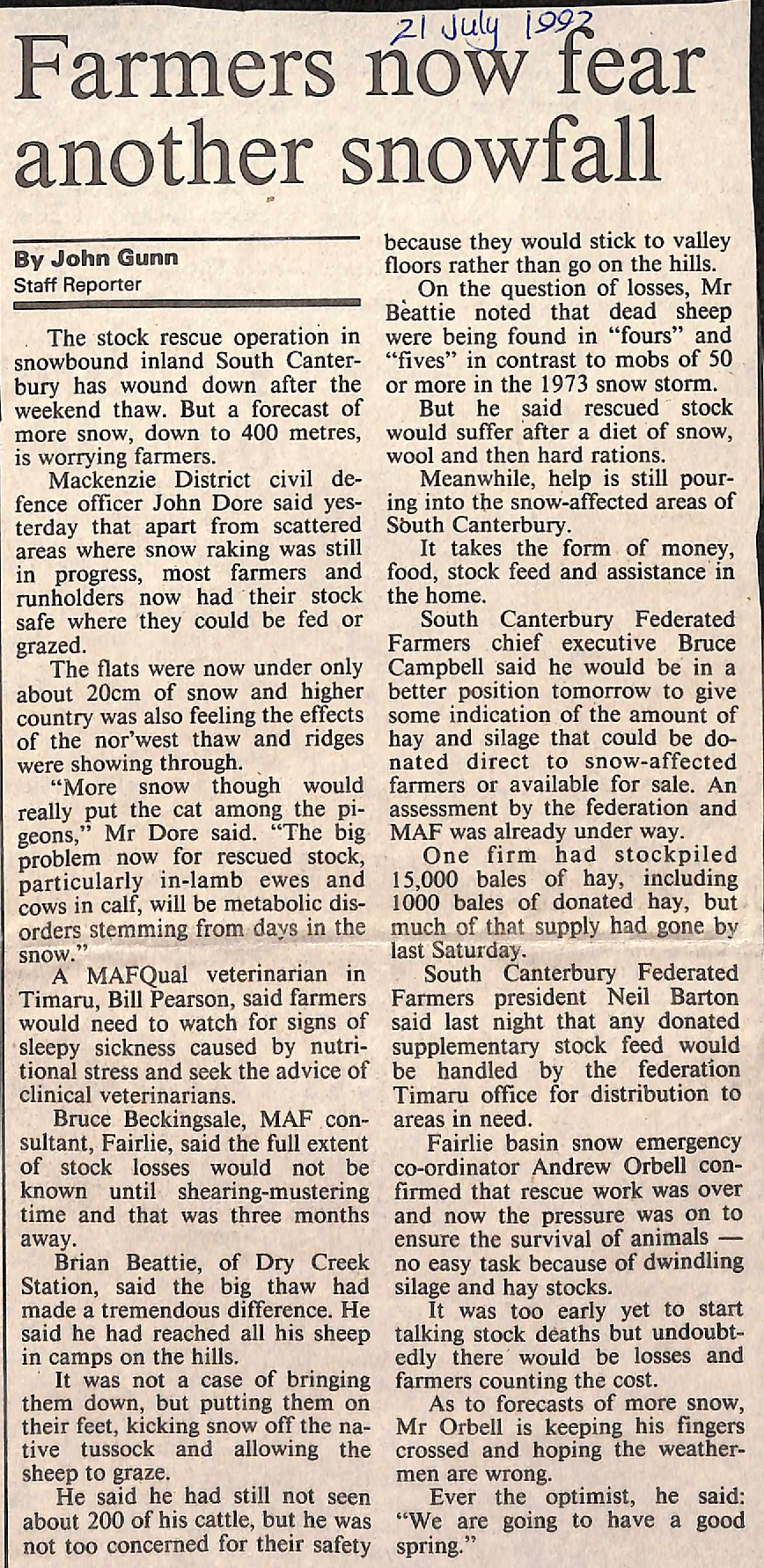 Farmers now fear another snowfall