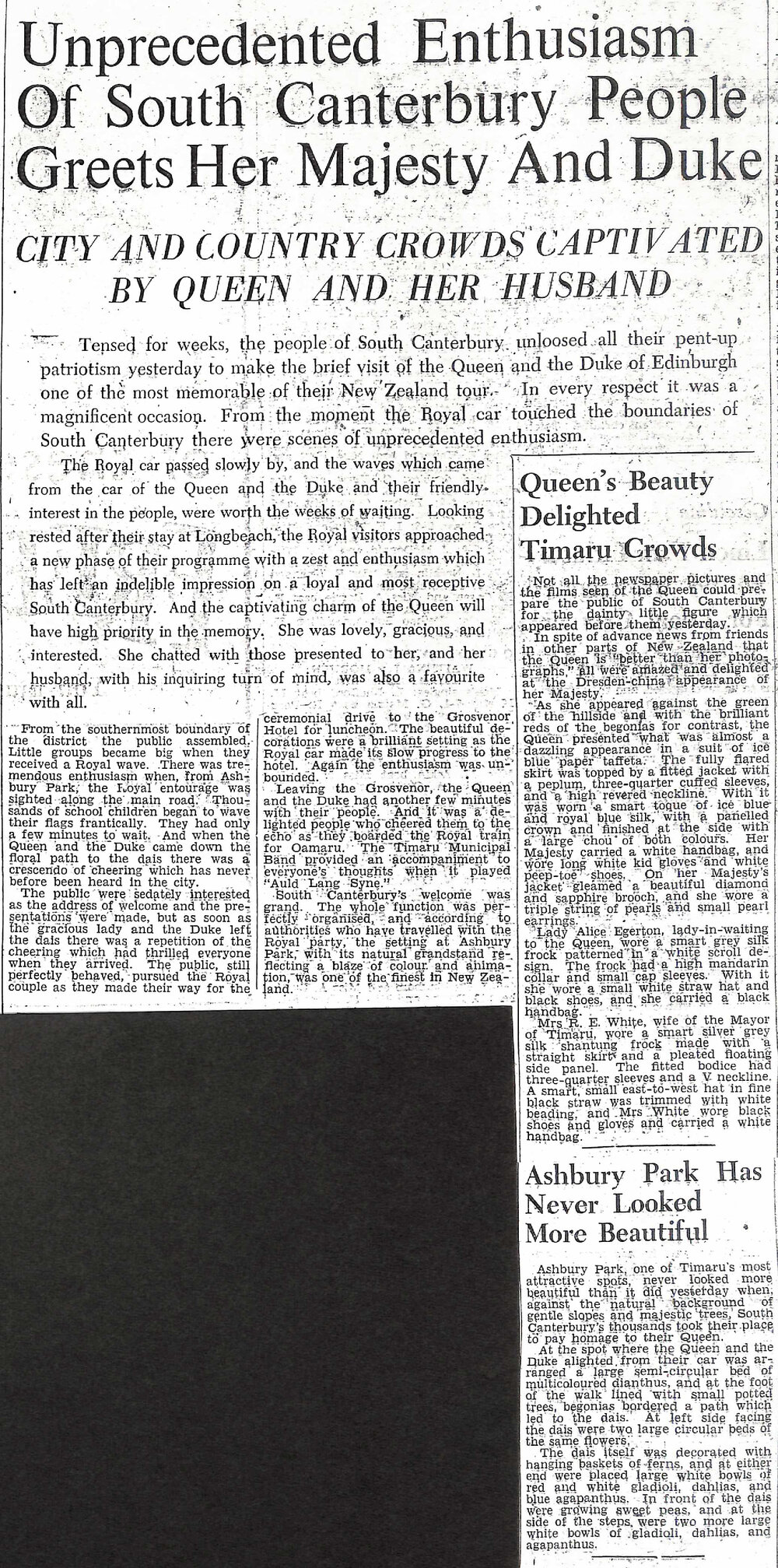 Unprecedented Enthusiasm Of South Canterbury People Greets Her Majesty And Duke, City And Country Crowds Captivated By Queen And Her Husband