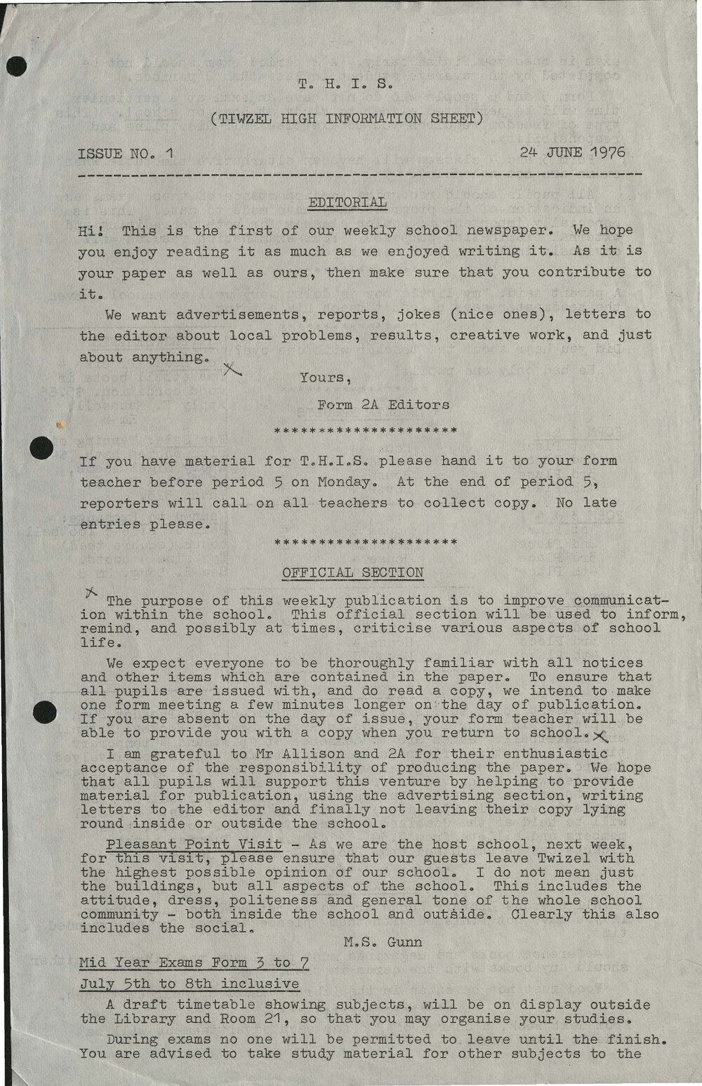 1976 Twizel High Information Sheets