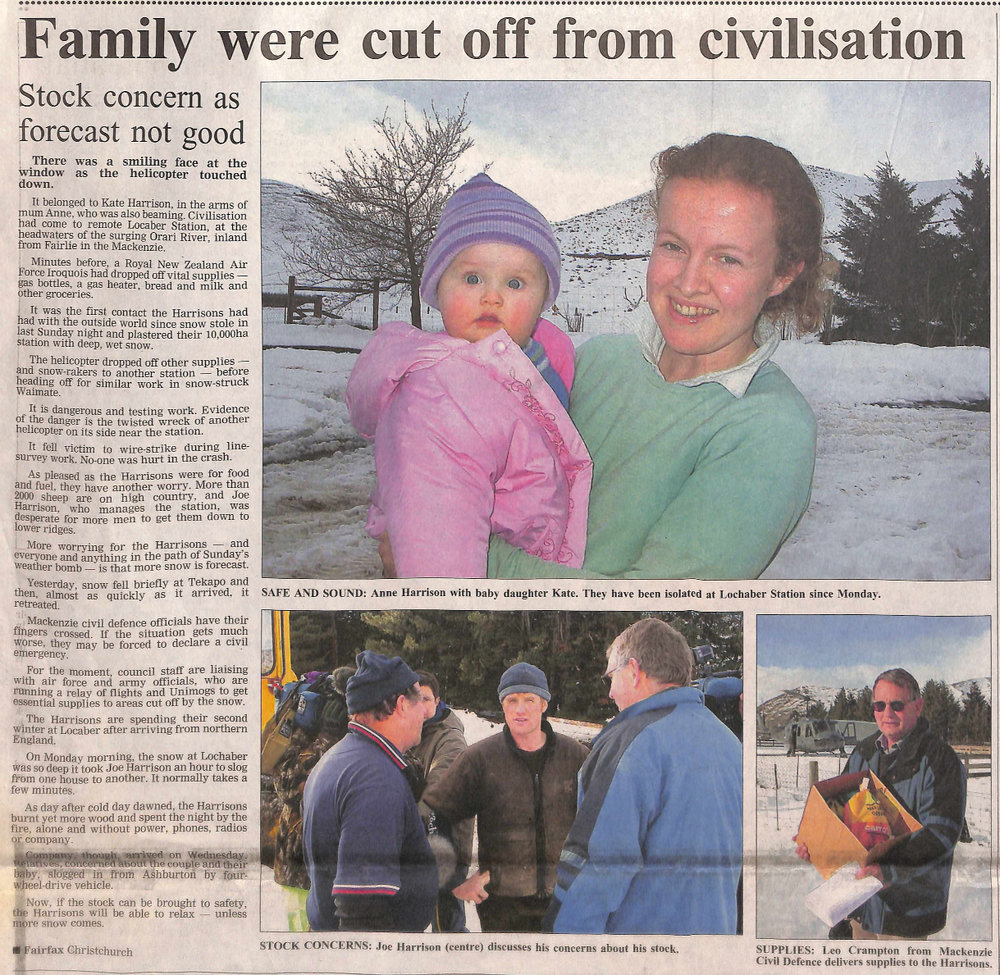 Family were cut off from civilisation, stock concern as forecast not good