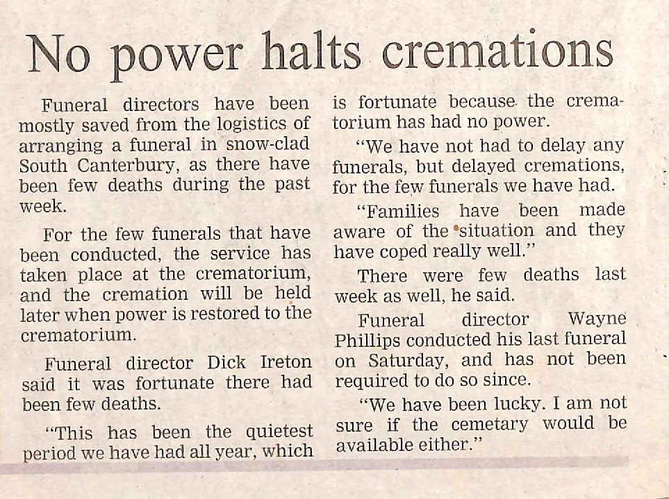 No power halts cremations