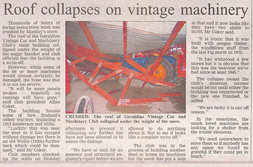Roof collapses on vintage machinery