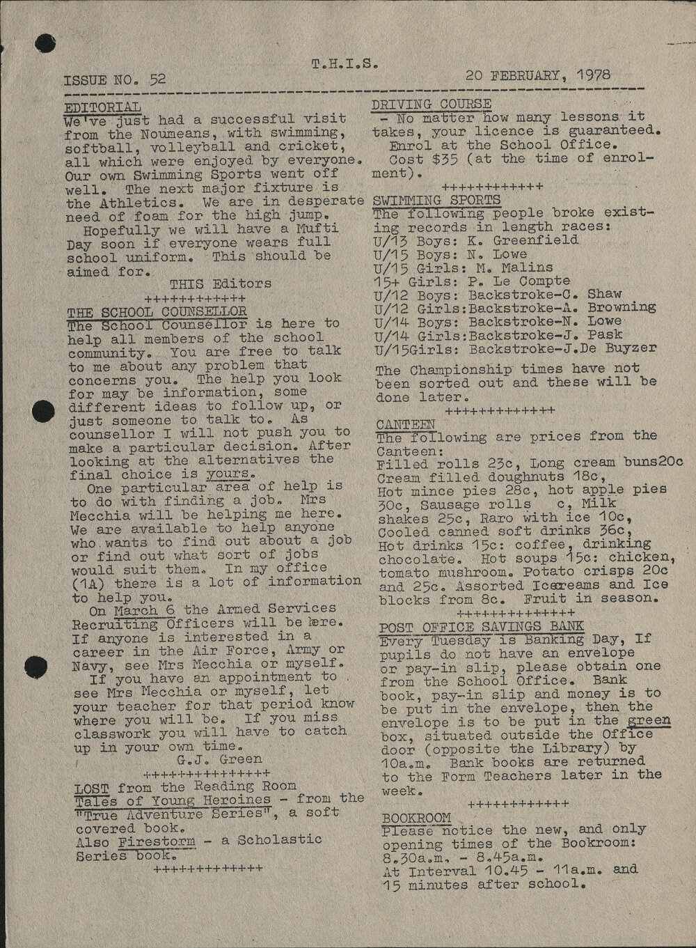 1978 Twizel High Information Sheets