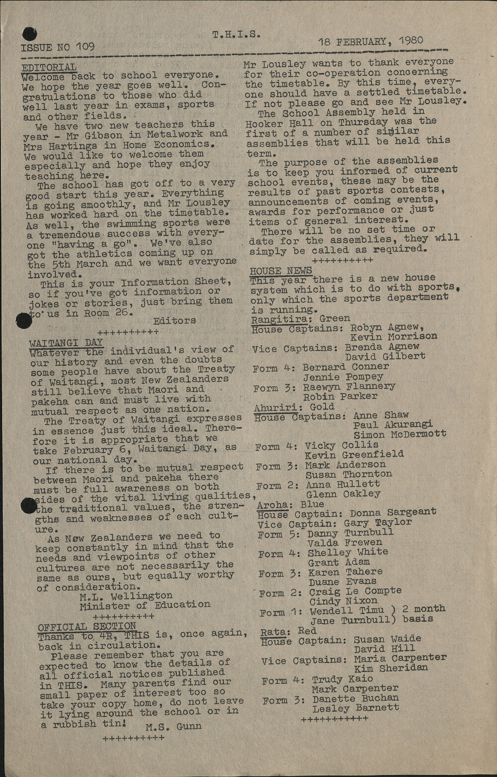 1980 Twizel High Information Sheets