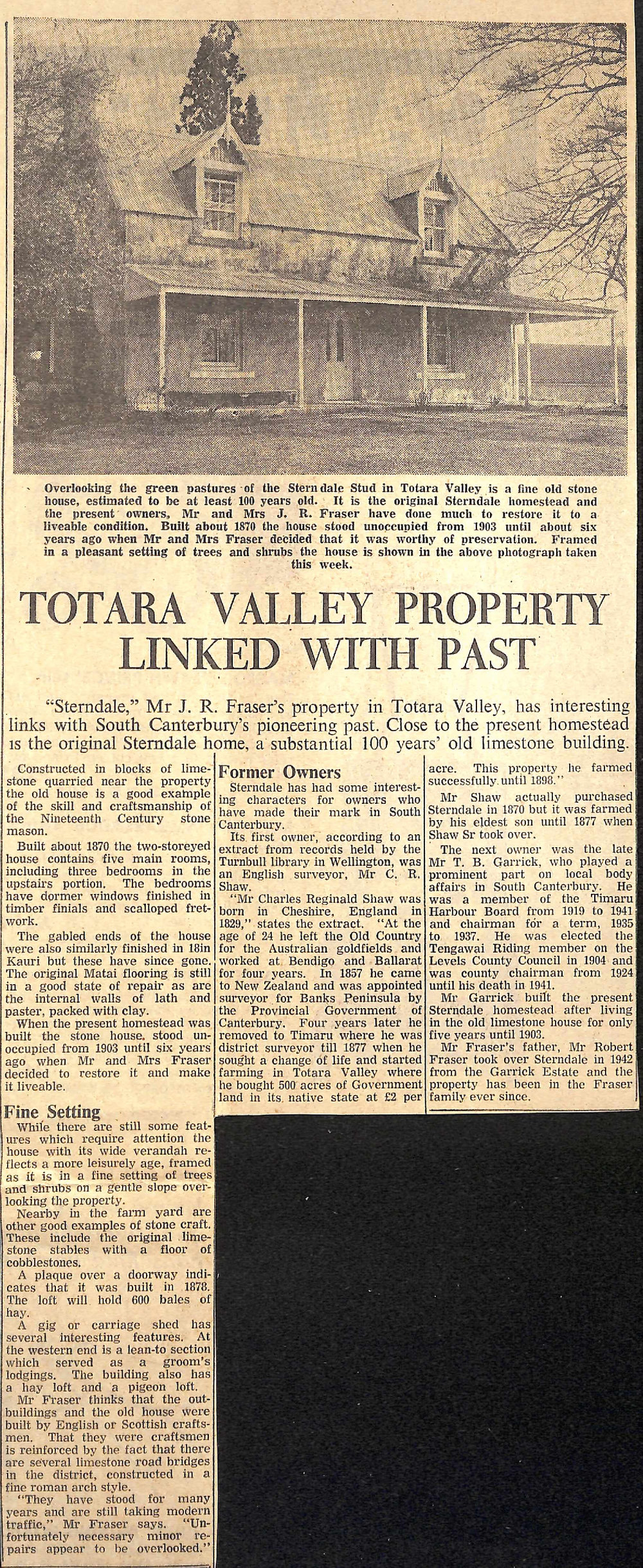 Totara Valley Property Linked With Past