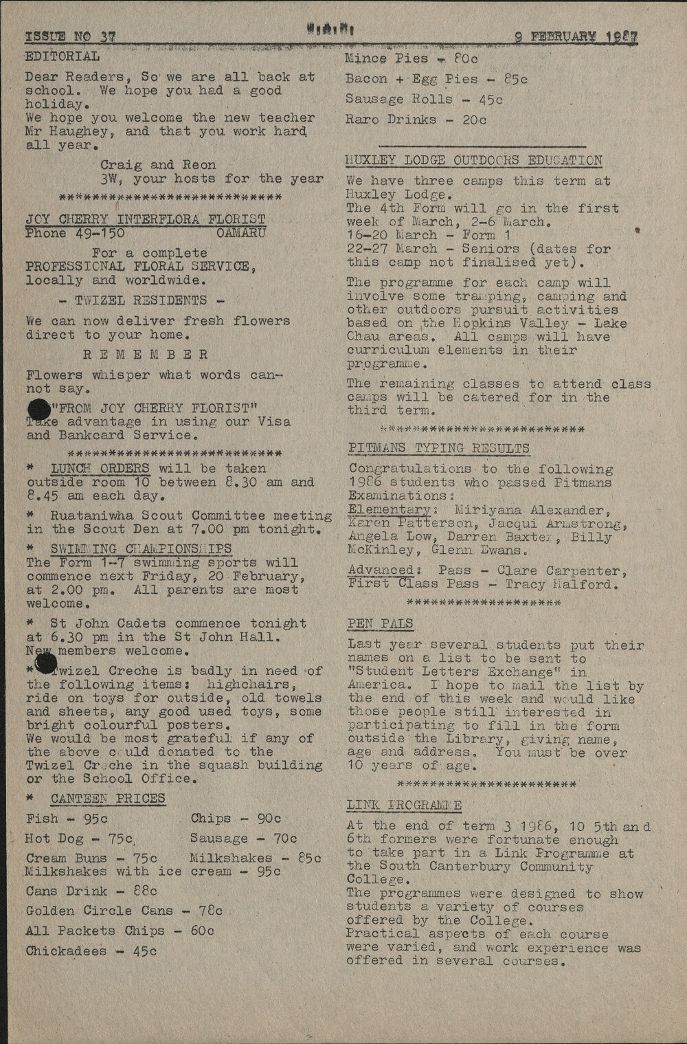 1987 Twizel Area News