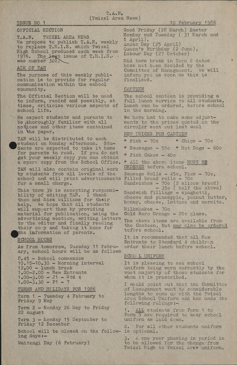 1986 Twizel Area News