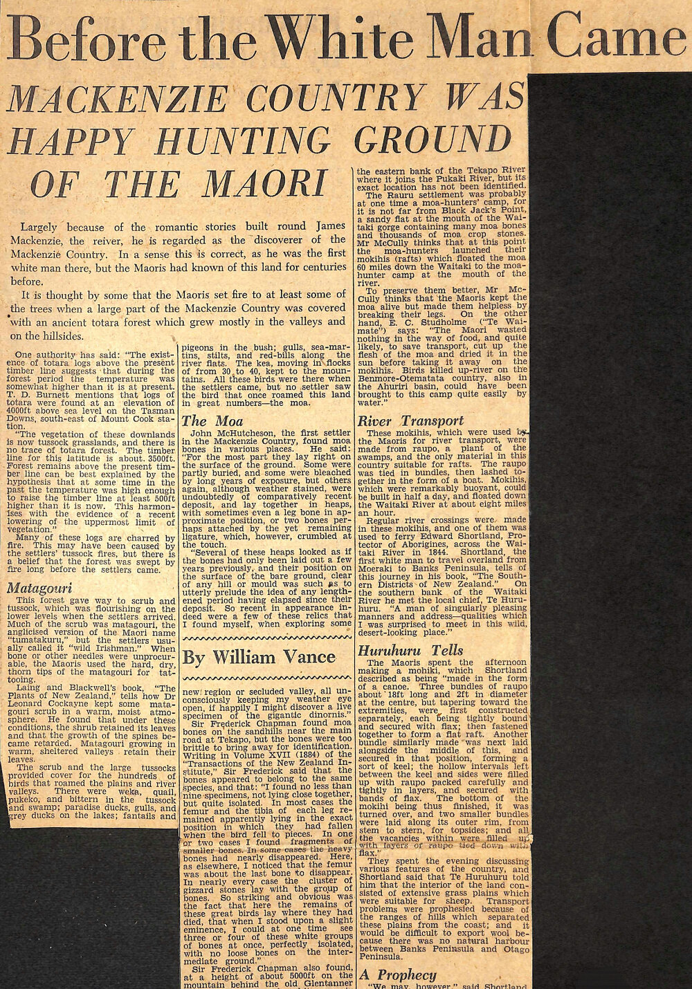 Before the White Man Came, Mackenzie Country Was Happy Hunting Ground Of The Maori