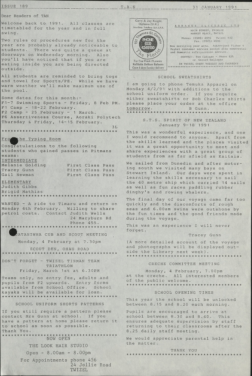 1991 Twizel Area News