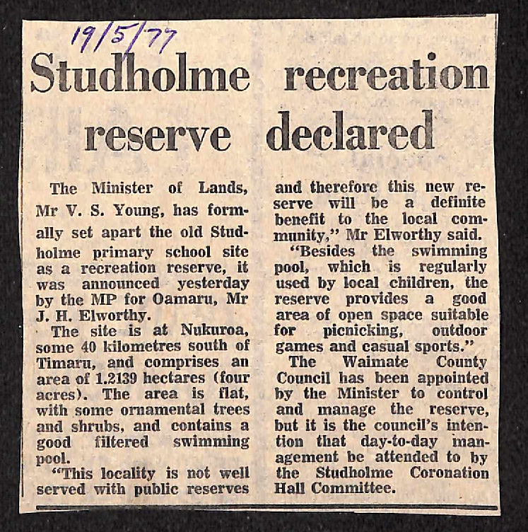 Studholme recreation reserve declared