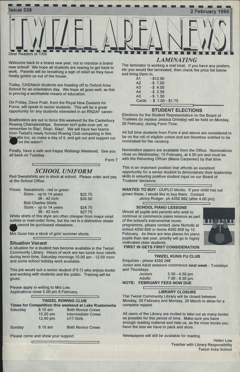 1995 Twizel Area News