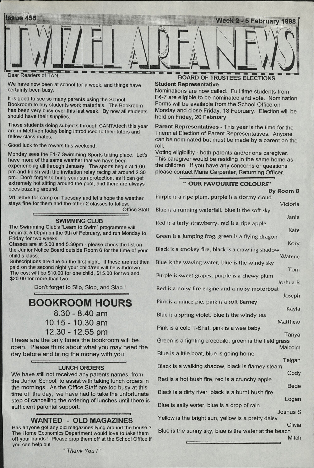 1998 Twizel Area News