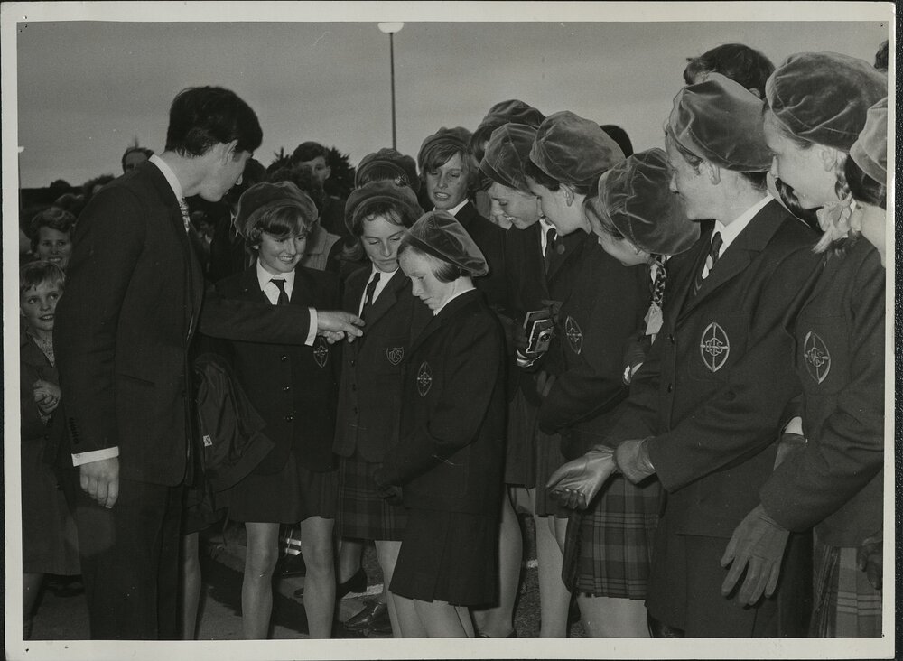 Craighead pupils meet Prince Charles, Caroline Bay 1970