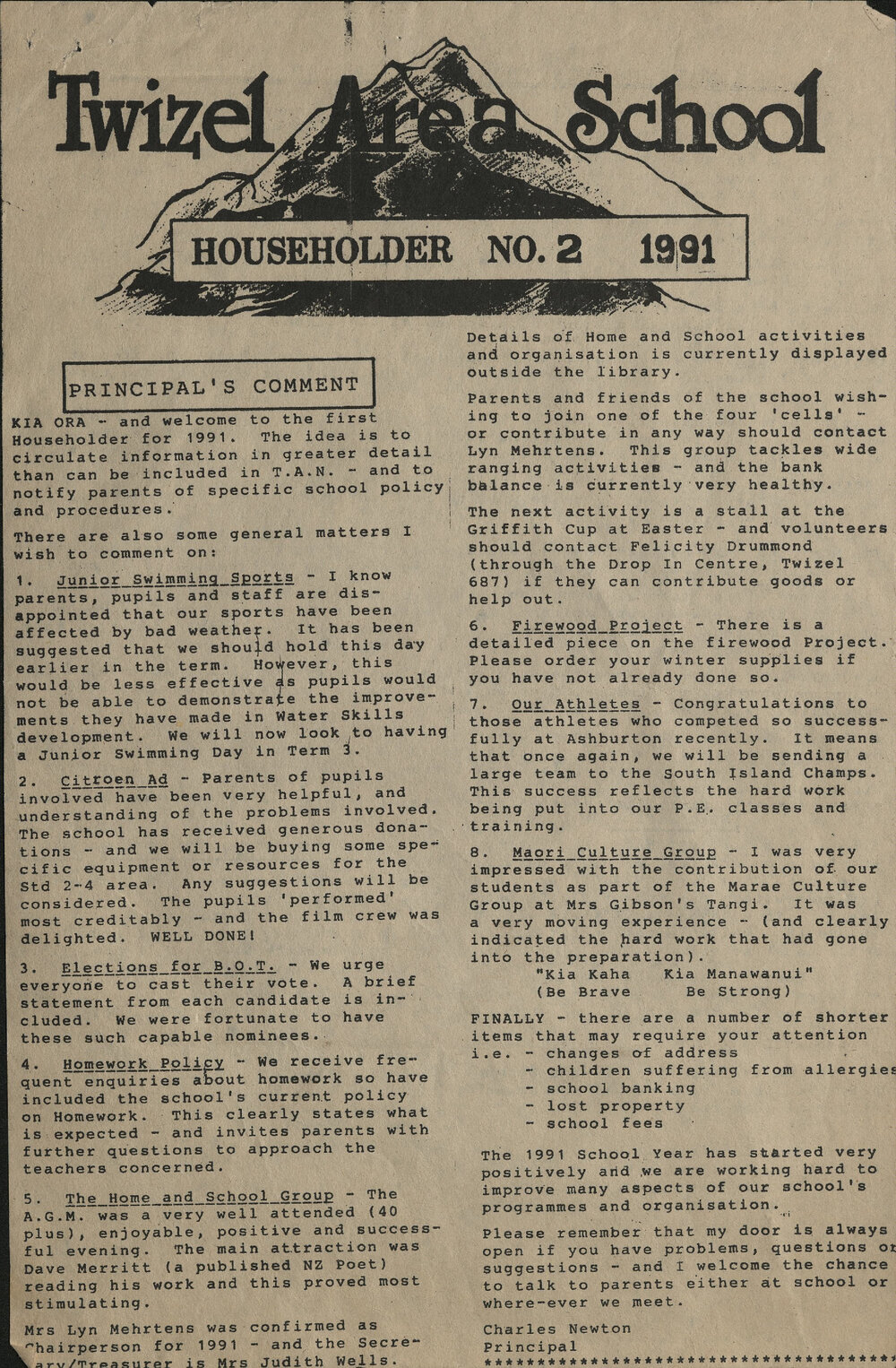 1991 Twizel Area School Householder