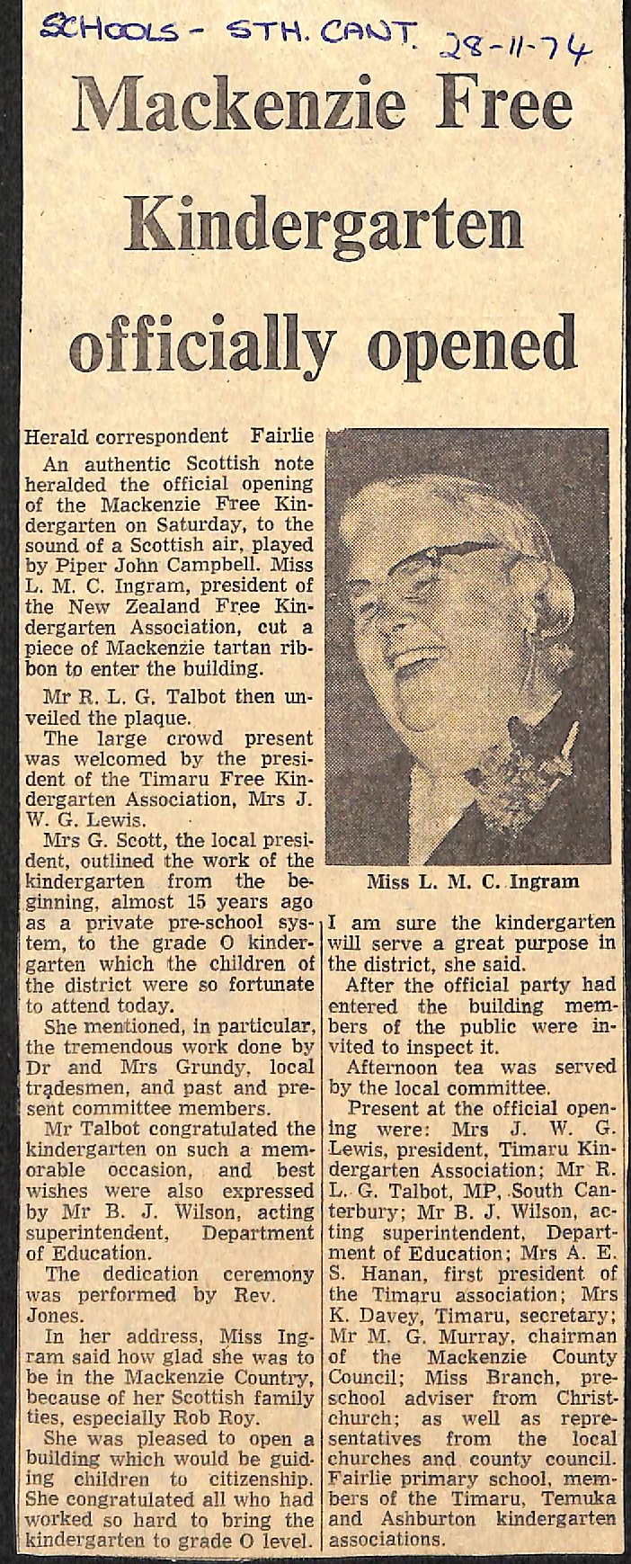 Mackenzie Free Kindergarten officially opened