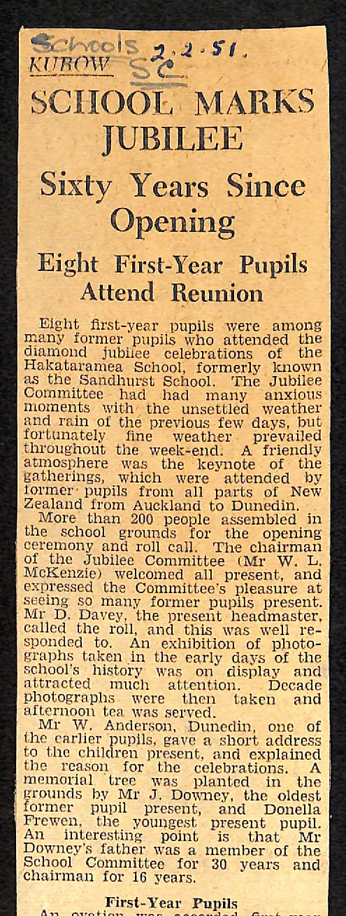 Kurow: School Marks Jubilee, Sixty Years Since Opening