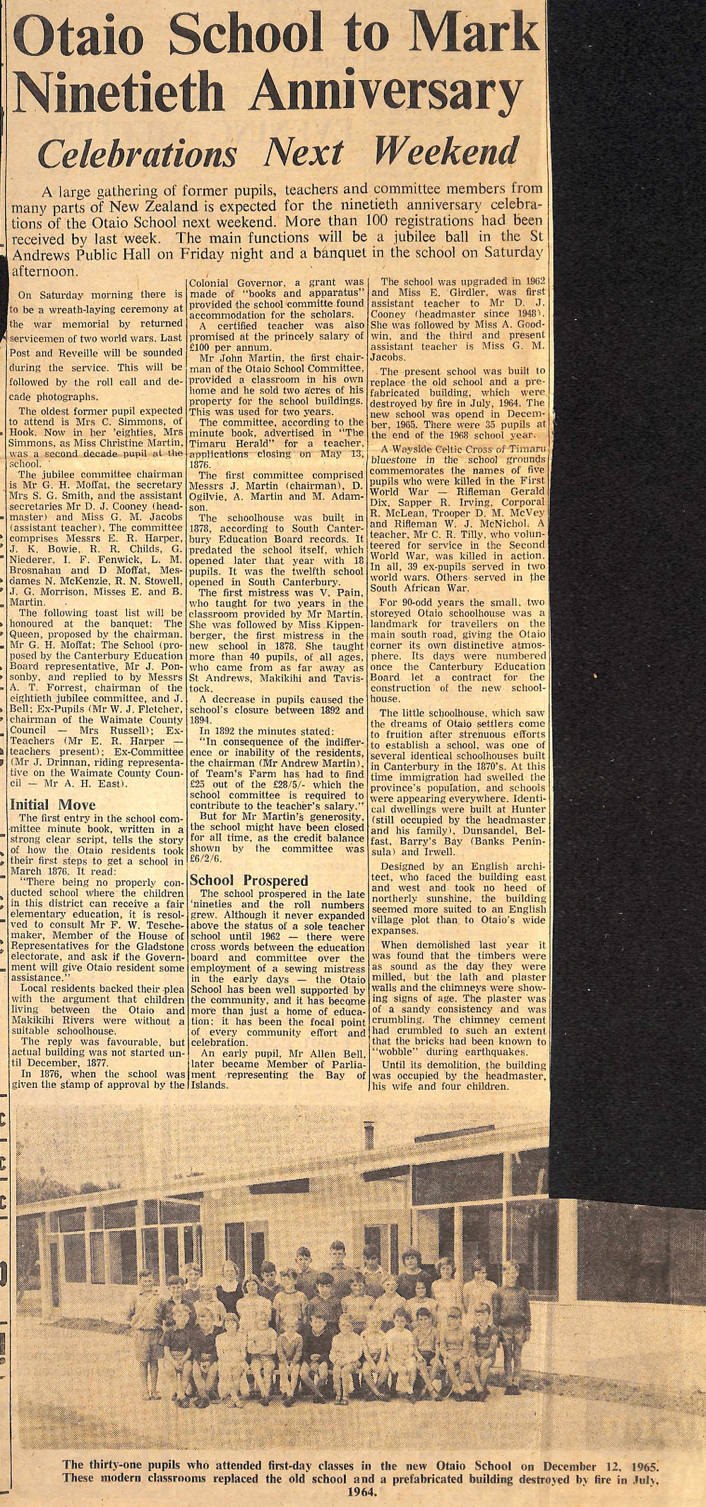 Otaio School to Mark Ninetieth Anniversary, Celebrations Next Weekend